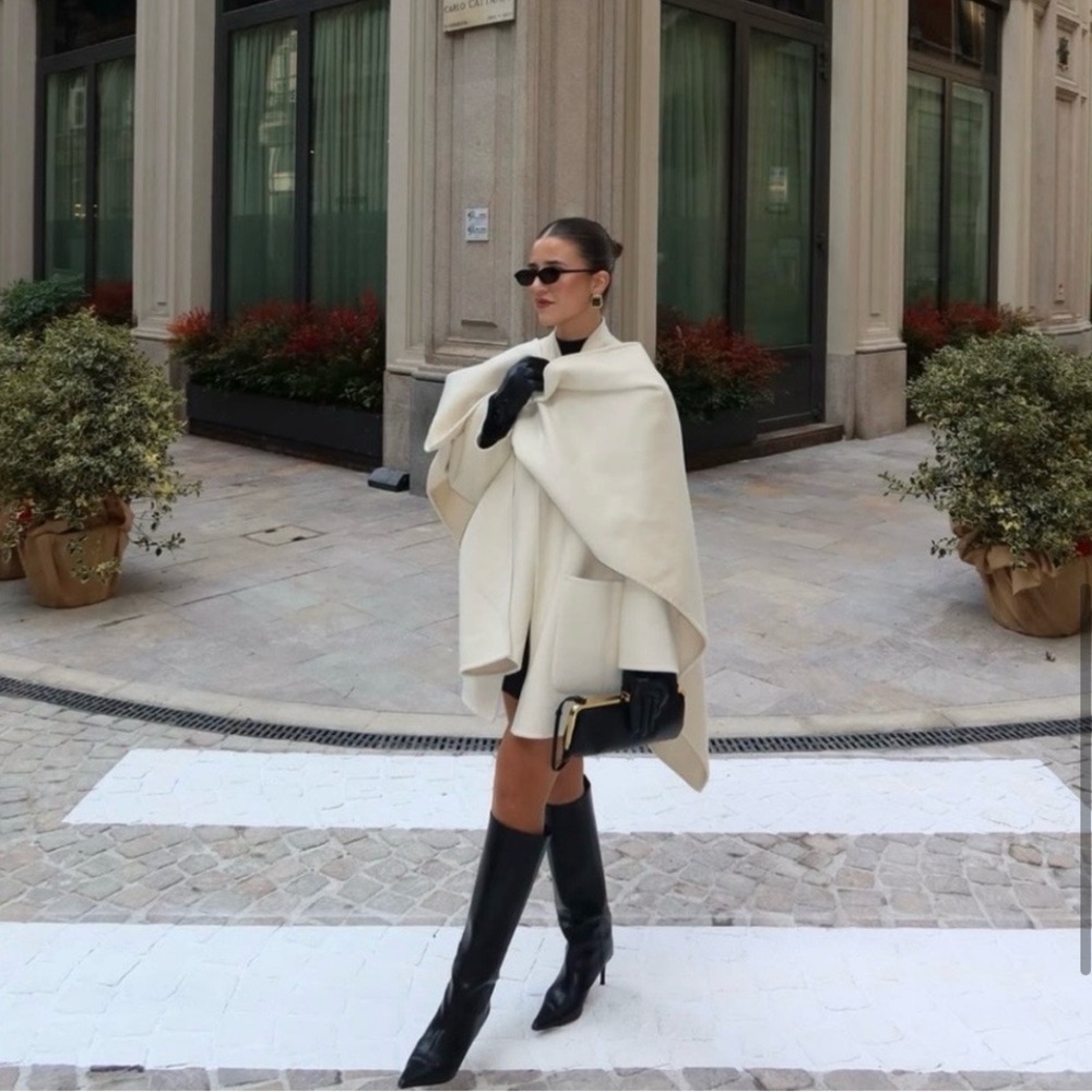 Zara Wool Cream Cape Coat